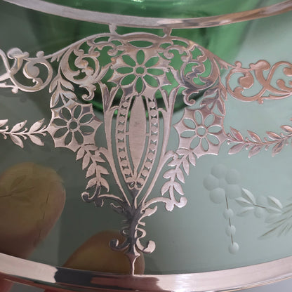 Large Early 20th Century Sterling Silver Overlaid Green Glass Centre Dish – American, Circa 1925