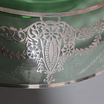 Large Early 20th Century Sterling Silver Overlaid Green Glass Centre Dish – American, Circa 1925