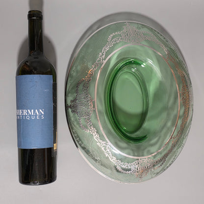 Large Early 20th Century Sterling Silver Overlaid Green Glass Centre Dish – American, Circa 1925