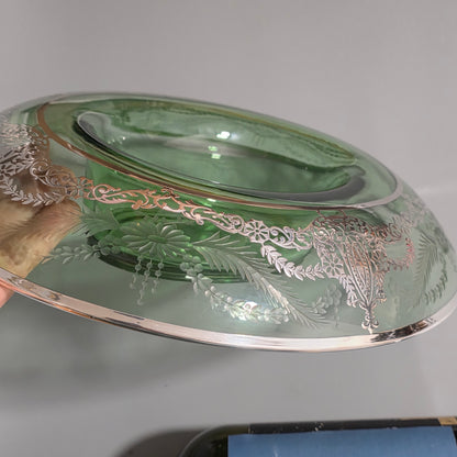 Large Early 20th Century Sterling Silver Overlaid Green Glass Centre Dish – American, Circa 1925