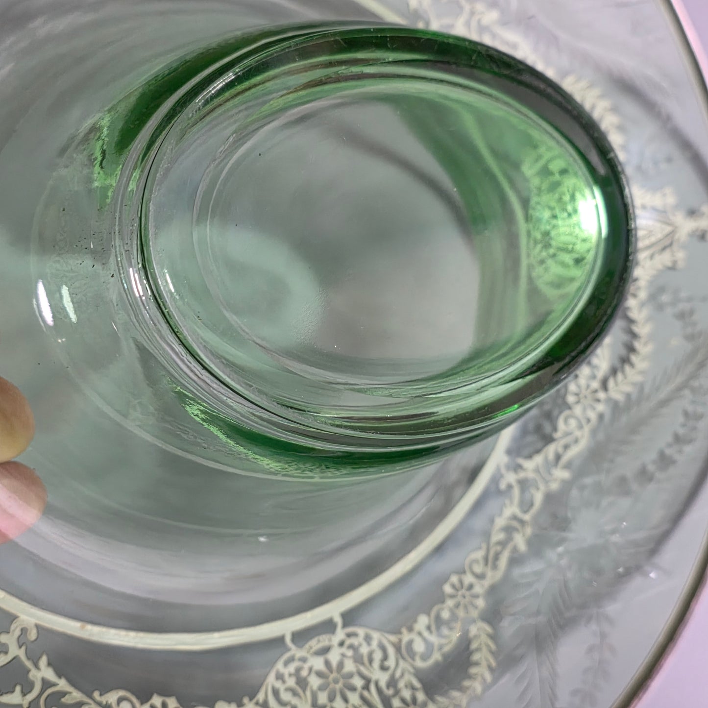 Large Early 20th Century Sterling Silver Overlaid Green Glass Centre Dish – American, Circa 1925