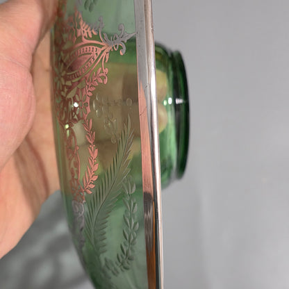 Large Early 20th Century Sterling Silver Overlaid Green Glass Centre Dish – American, Circa 1925