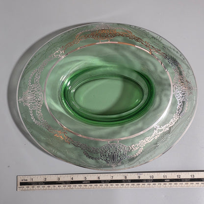 Large Early 20th Century Sterling Silver Overlaid Green Glass Centre Dish – American, Circa 1925