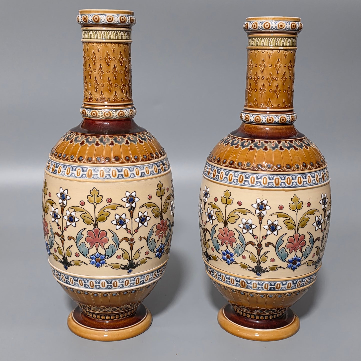 Pair of Antique Mettlach German Pottery Vases, Circa 1890 – Fine Decorative Art Nouveau Style