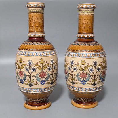 Pair of Antique Mettlach German Pottery Vases, Circa 1890 – Fine Decorative Art Nouveau Style
