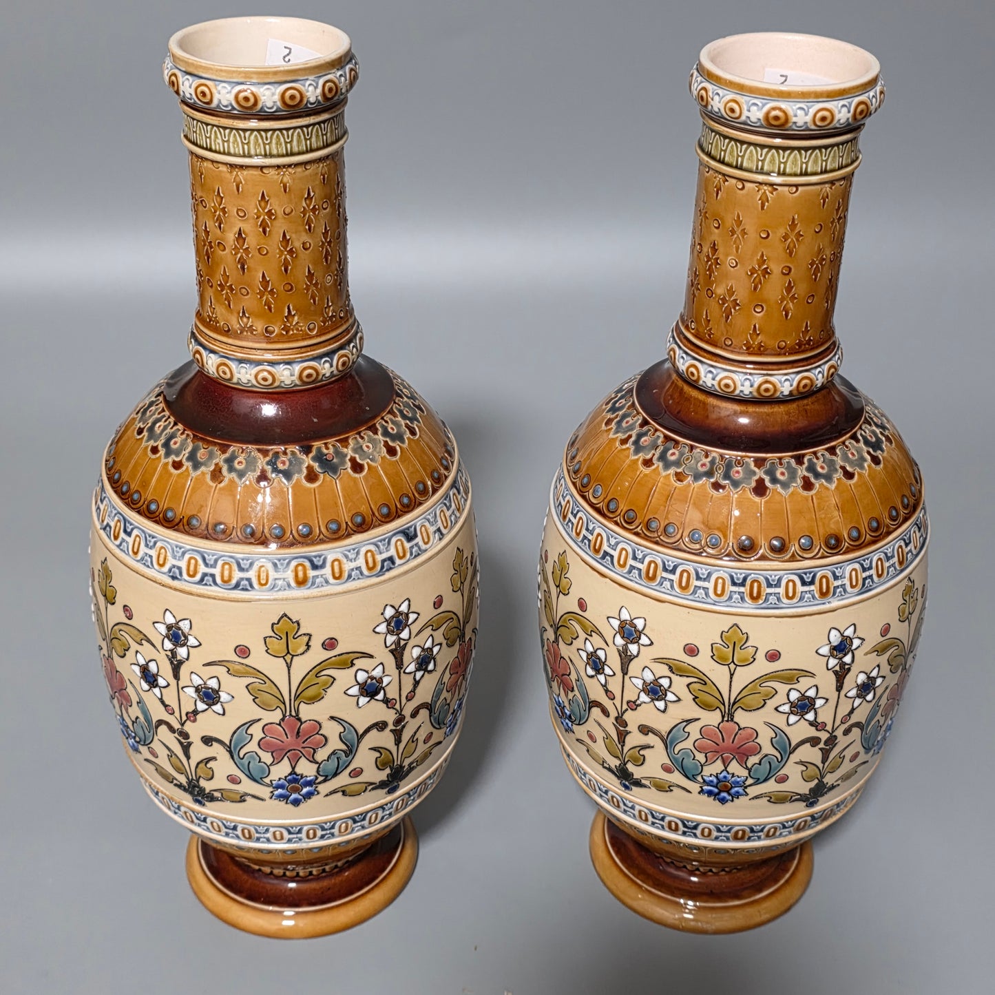 Pair of Antique Mettlach German Pottery Vases, Circa 1890 – Fine Decorative Art Nouveau Style