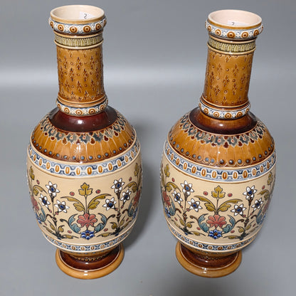 Pair of Antique Mettlach German Pottery Vases, Circa 1890 – Fine Decorative Art Nouveau Style