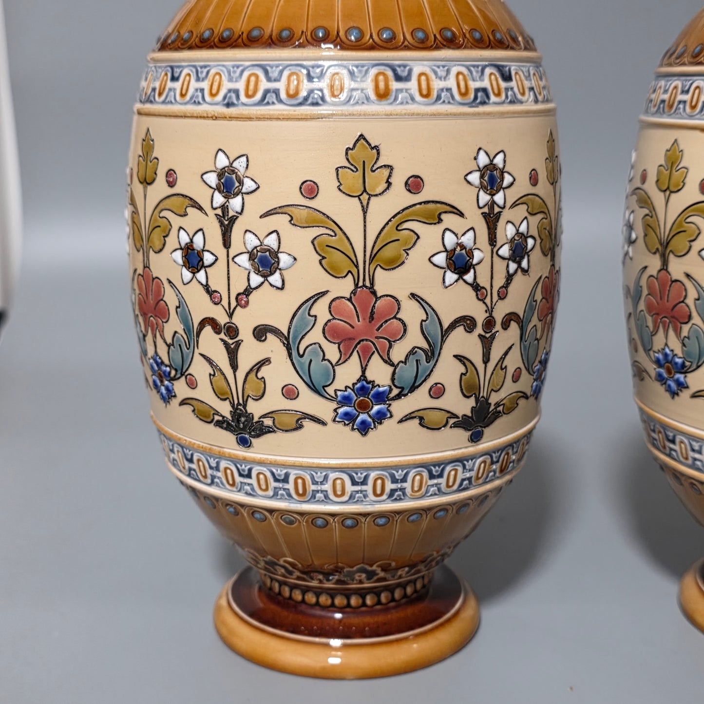 Pair of Antique Mettlach German Pottery Vases, Circa 1890 – Fine Decorative Art Nouveau Style
