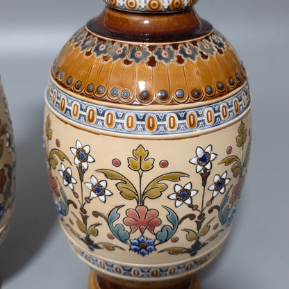 Pair of Antique Mettlach German Pottery Vases, Circa 1890 – Fine Decorative Art Nouveau Style