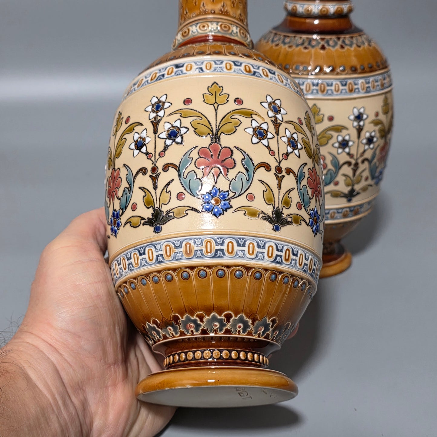 Pair of Antique Mettlach German Pottery Vases, Circa 1890 – Fine Decorative Art Nouveau Style