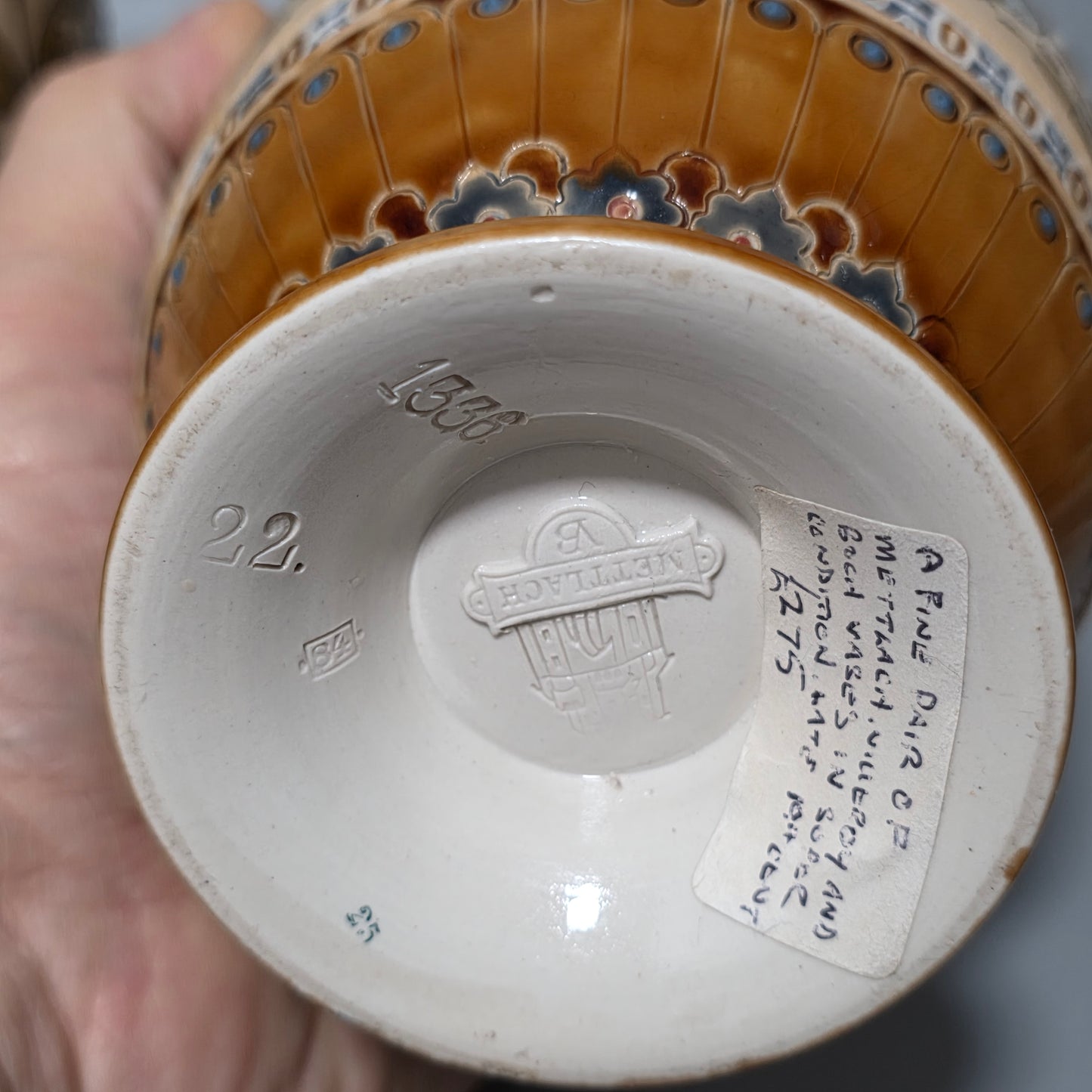 Pair of Antique Mettlach German Pottery Vases, Circa 1890 – Fine Decorative Art Nouveau Style