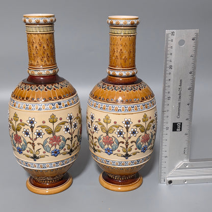 Pair of Antique Mettlach German Pottery Vases, Circa 1890 – Fine Decorative Art Nouveau Style