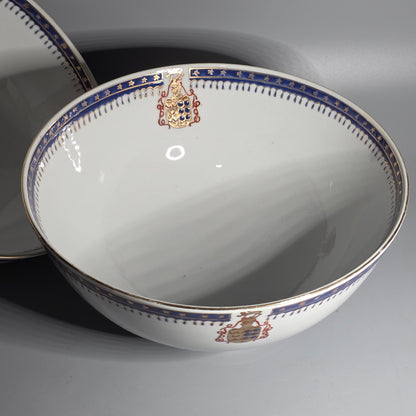Pair Of Antique 18th Century Chinese Armorial Punch Bowls – Hand-painted Floral Decoration, 25.5 Cm Diameter