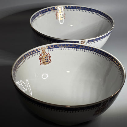 Pair Of Antique 18th Century Chinese Armorial Punch Bowls – Hand-painted Floral Decoration, 25.5 Cm Diameter