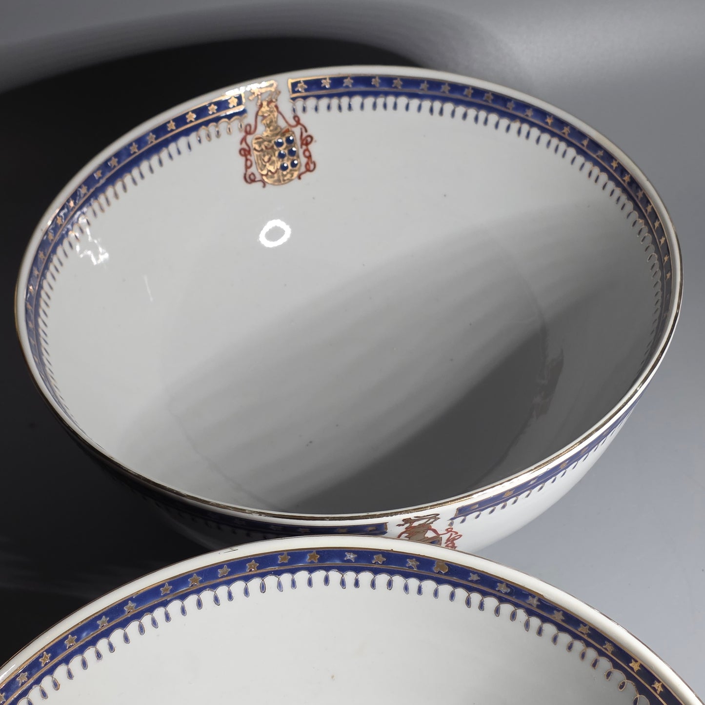 Pair Of Antique 18th Century Chinese Armorial Punch Bowls – Hand-painted Floral Decoration, 25.5 Cm Diameter