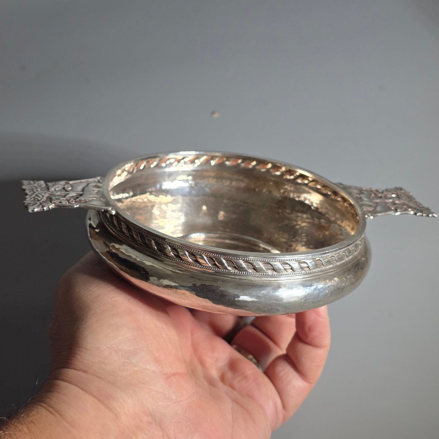 A.E.Jones Arts & Crafts Solid Silver Quaiche Birmingham 1916