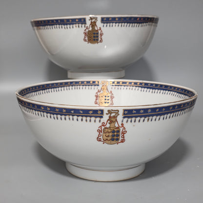 Pair Of Antique 18th Century Chinese Armorial Punch Bowls – Hand-painted Floral Decoration, 25.5 Cm Diameter