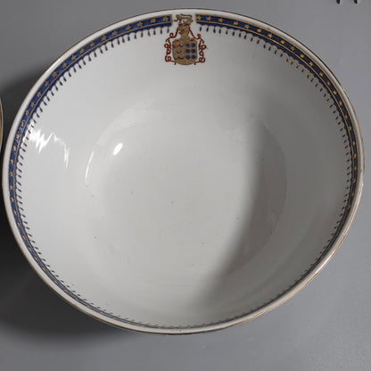 Pair Of Antique 18th Century Chinese Armorial Punch Bowls – Hand-painted Floral Decoration, 25.5 Cm Diameter