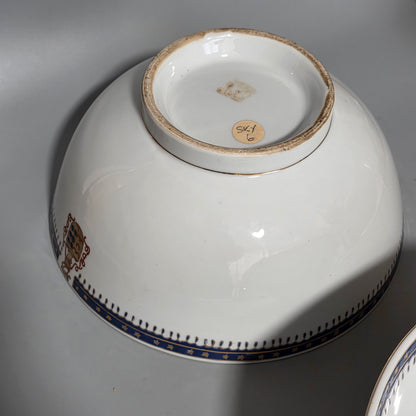 Pair Of Antique 18th Century Chinese Armorial Punch Bowls – Hand-painted Floral Decoration, 25.5 Cm Diameter