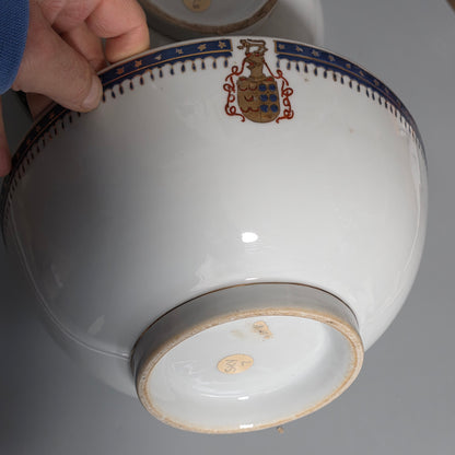 Pair Of Antique 18th Century Chinese Armorial Punch Bowls – Hand-painted Floral Decoration, 25.5 Cm Diameter