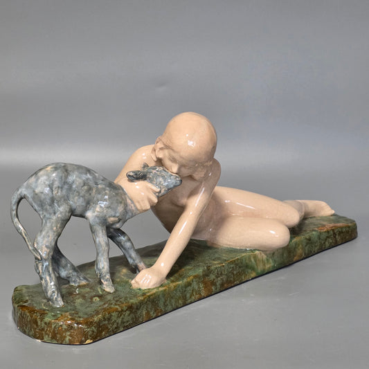 Fine Signed Ary Bitter 48cm Art Deco Glazed Terracotta Sculpture – French, C.1920s–30s