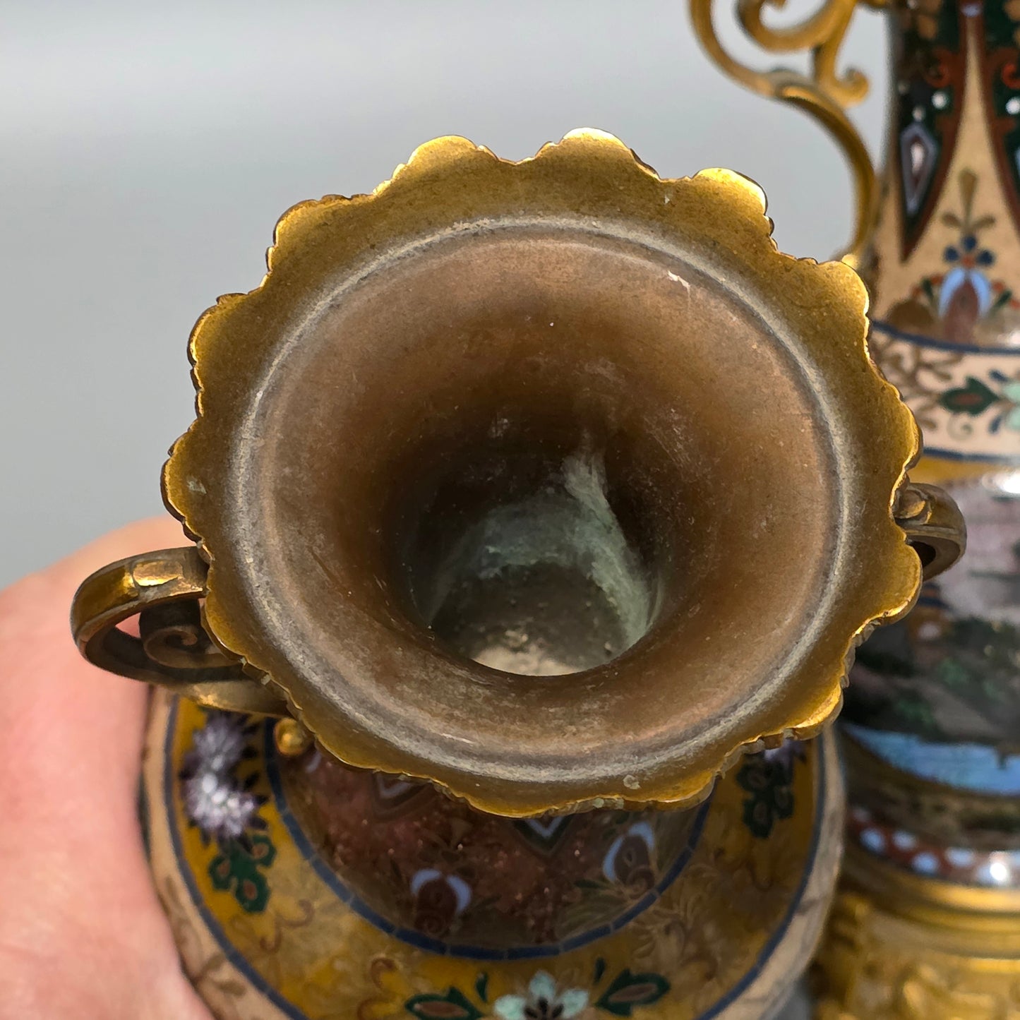 Attractive Late 19thc Pair Of Cloisonne Vases With Metal Mounts & Handles C1890