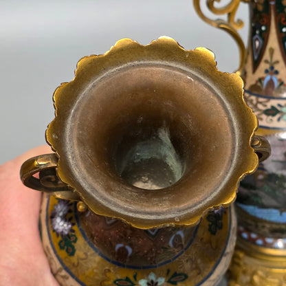 Attractive Late 19thc Pair Of Cloisonne Vases With Metal Mounts & Handles C1890