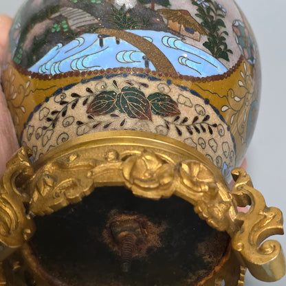 Attractive Late 19thc Pair Of Cloisonne Vases With Metal Mounts & Handles C1890