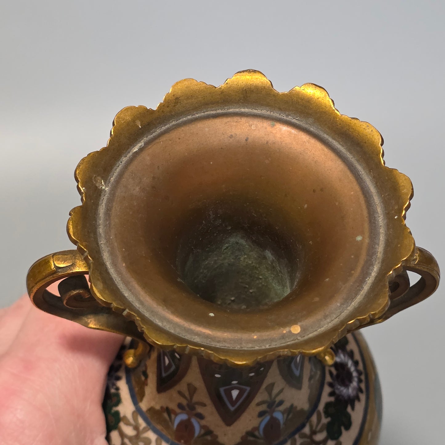 Attractive Late 19thc Pair Of Cloisonne Vases With Metal Mounts & Handles C1890