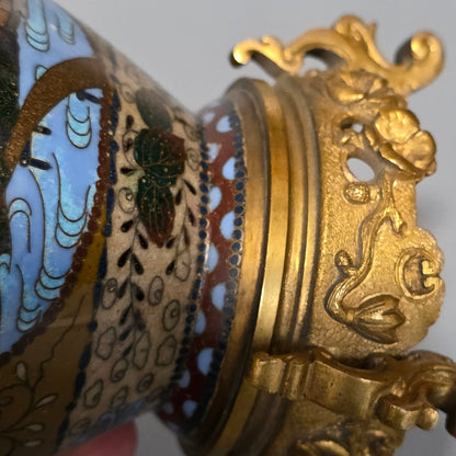 Attractive Late 19thc Pair Of Cloisonne Vases With Metal Mounts & Handles C1890