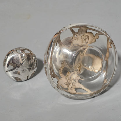 Art Nouveau Art Glass Scent Bottle, Alvin Sterling Silver Overlay C1910