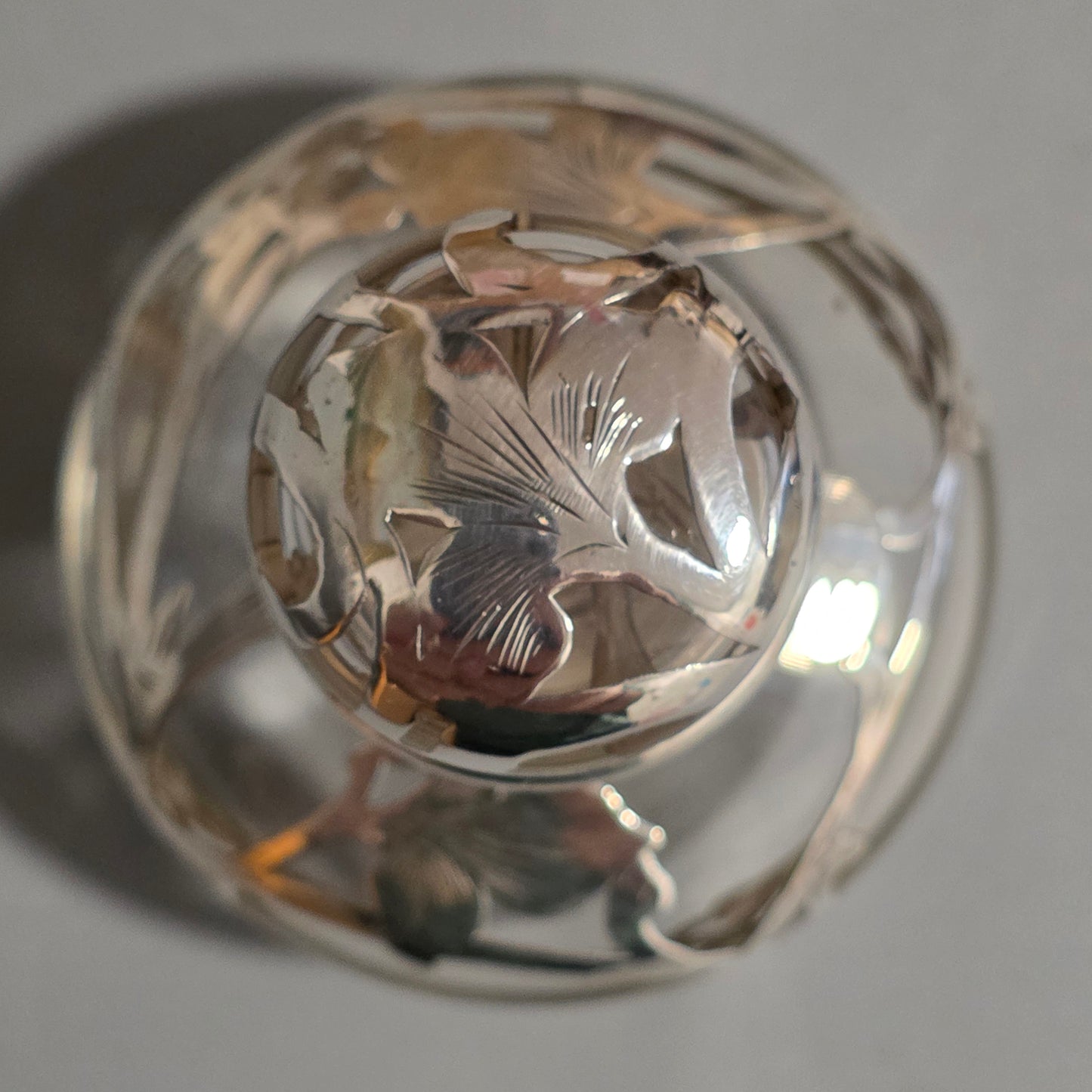 Art Nouveau Art Glass Scent Bottle, Alvin Sterling Silver Overlay C1910