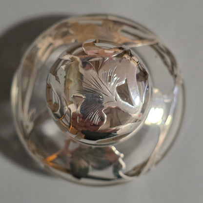 Art Nouveau Art Glass Scent Bottle, Alvin Sterling Silver Overlay C1910
