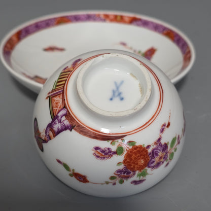 A Rare Meissen Porcelain Stadler Tea Bowl And Saucer C1730 -1735, Drehers Marks