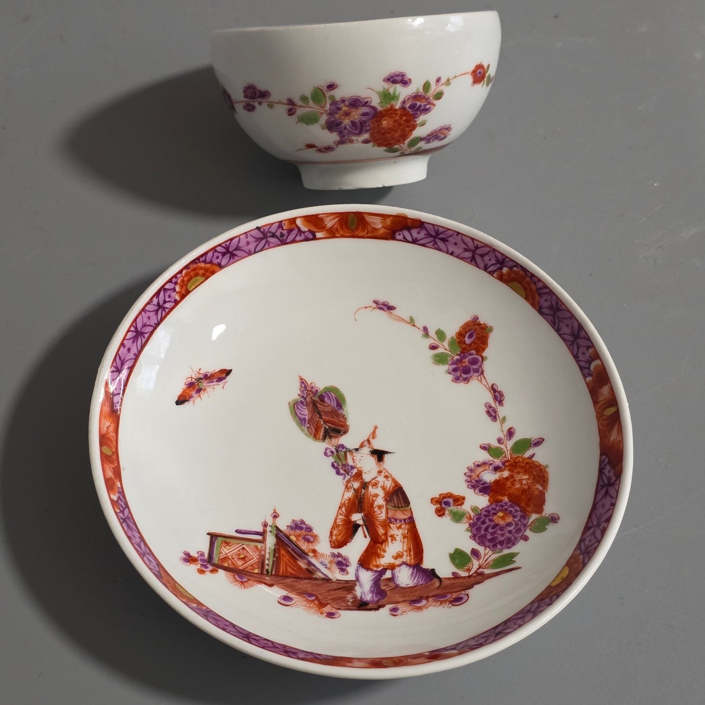 A Rare Meissen Porcelain Stadler Tea Bowl And Saucer C1730 -1735, Drehers Marks