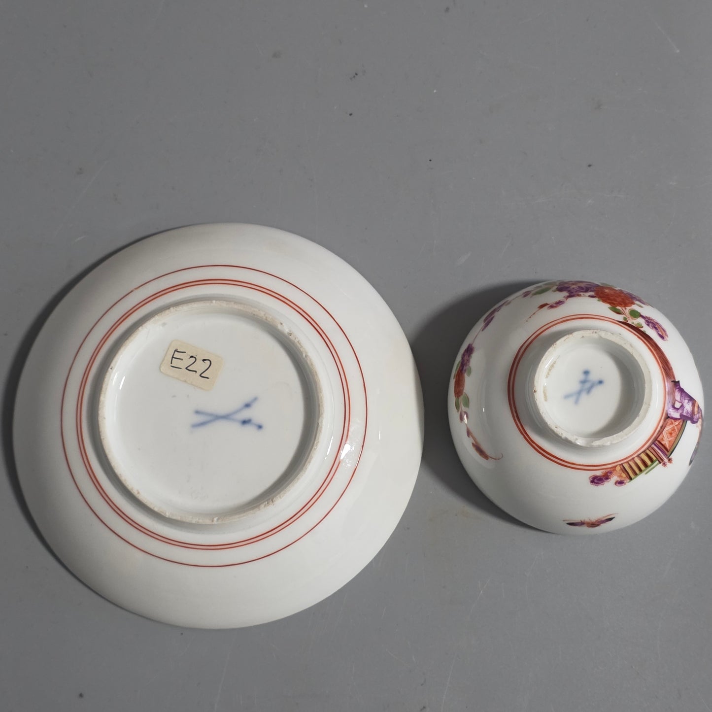 A Rare Meissen Porcelain Stadler Tea Bowl And Saucer C1730 -1735, Drehers Marks