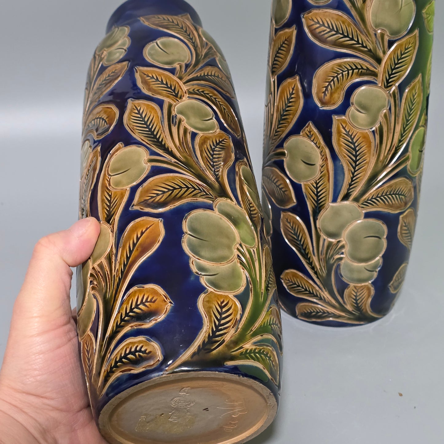 Rare Large Pair Of Frank Butler Royal Doulton Vases C1905 - 31.5 Cm