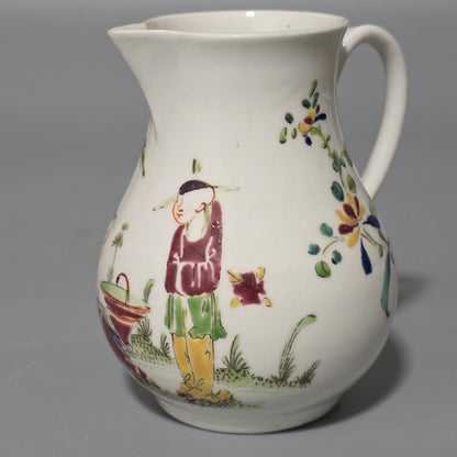 A Worcester Sparrow Beak Cream Jug, 18th Century, Baluster Form With Grooved Loop Handle