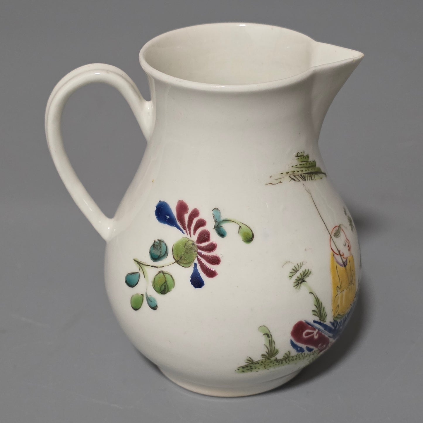 A Worcester Sparrow Beak Cream Jug, 18th Century, Baluster Form With Grooved Loop Handle
