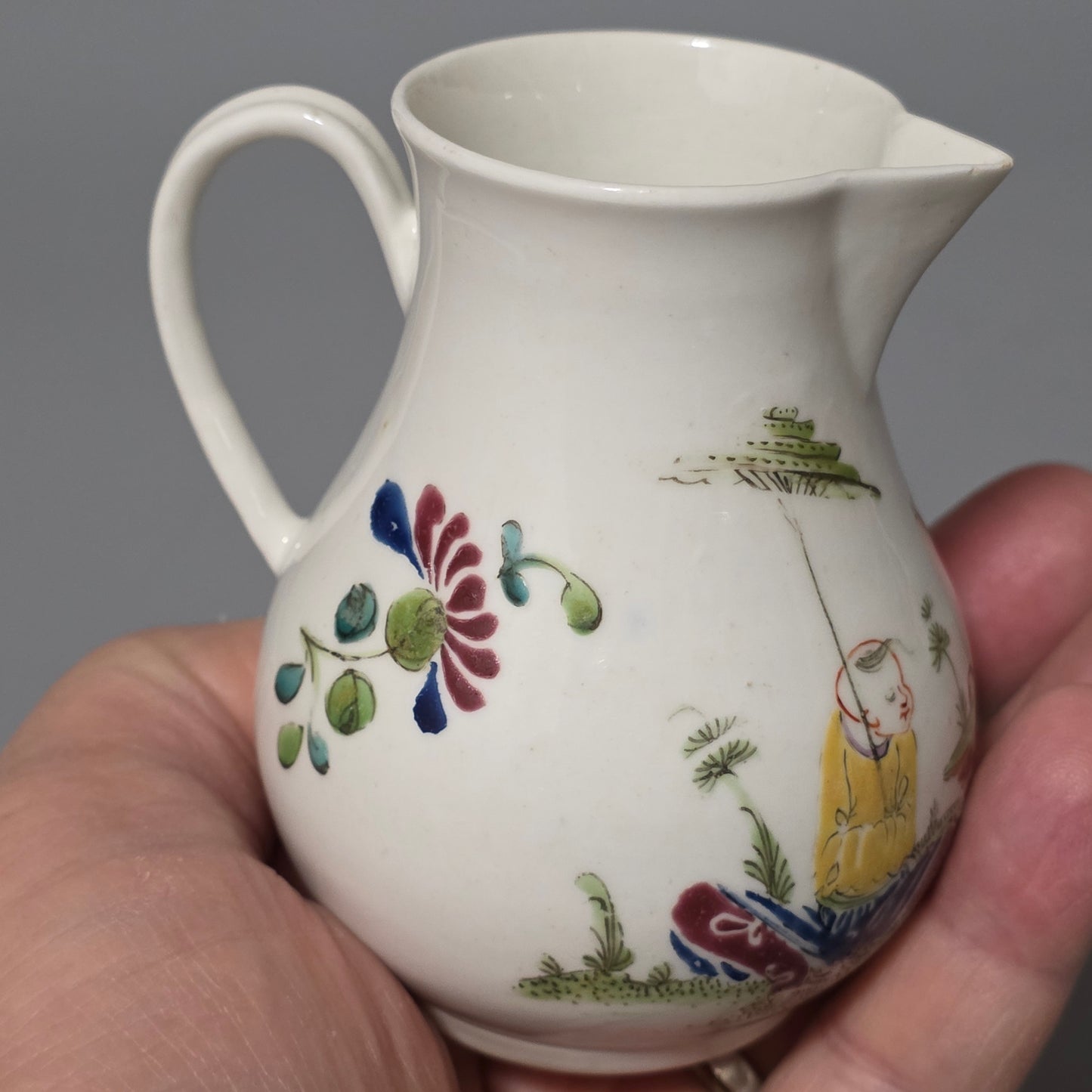 A Worcester Sparrow Beak Cream Jug, 18th Century, Baluster Form With Grooved Loop Handle