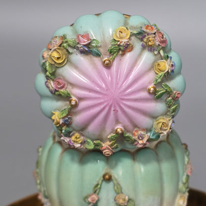 Beautiful Continental Porcelain Inkwell On Brass Base C1900