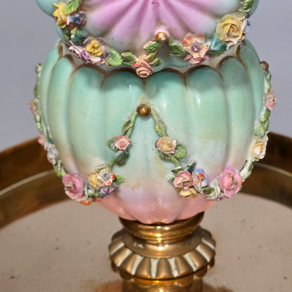 Beautiful Continental Porcelain Inkwell On Brass Base C1900