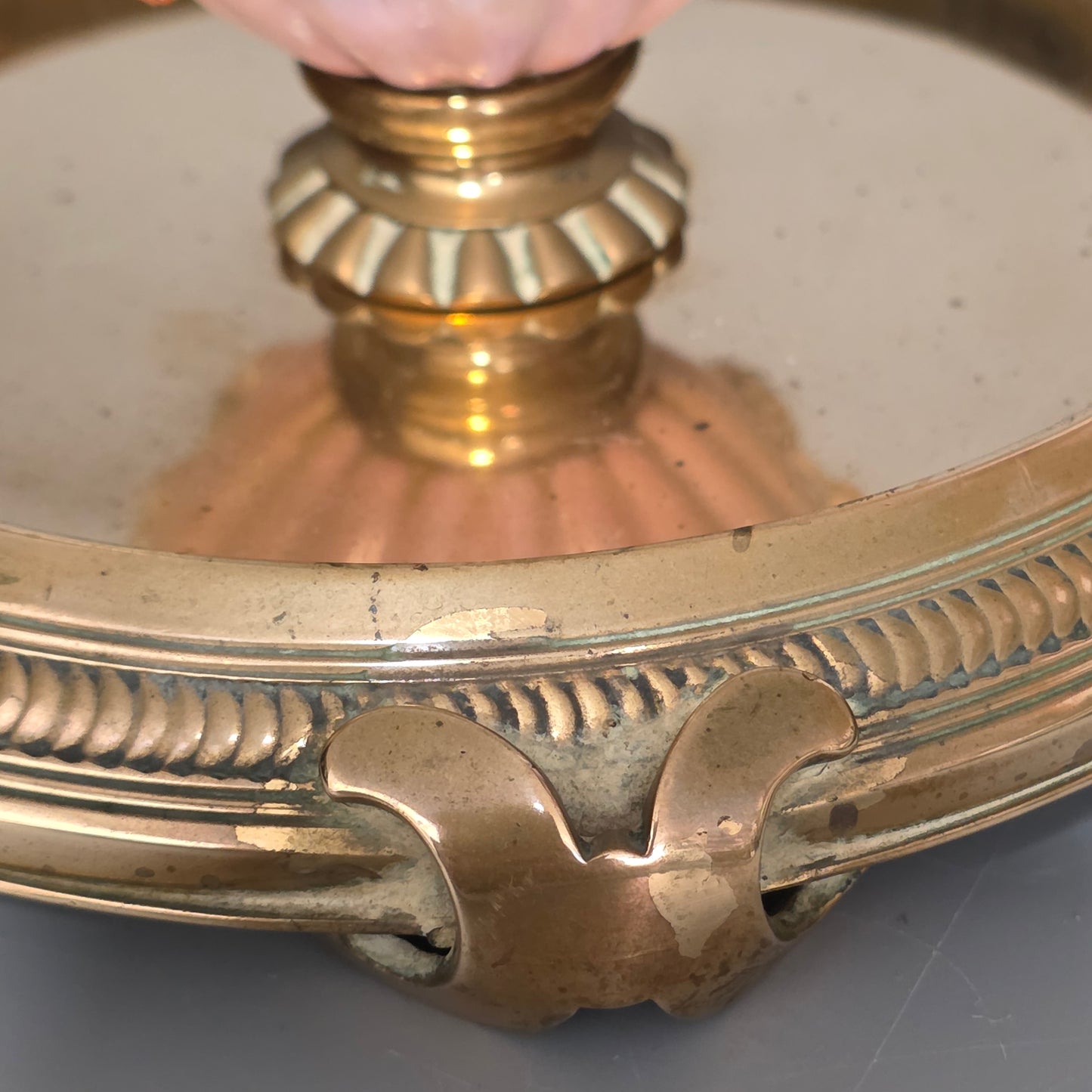 Beautiful Continental Porcelain Inkwell On Brass Base C1900