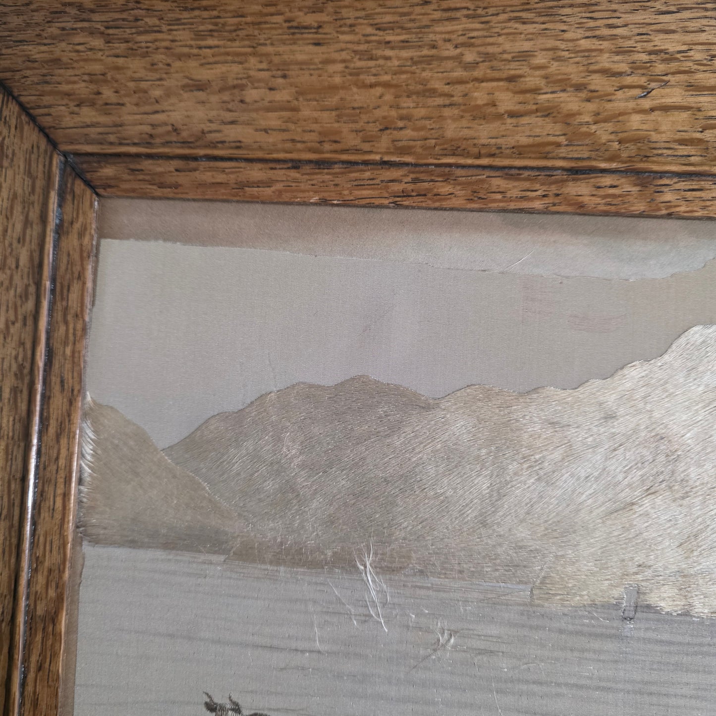 Fine Rare Chinese Silk Embroidered Cattle Scene, Framed C1890