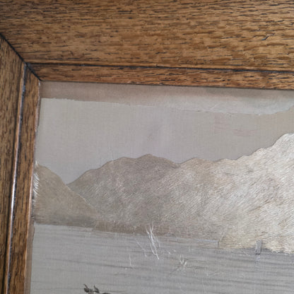 Fine Rare Chinese Silk Embroidered Cattle Scene, Framed C1890