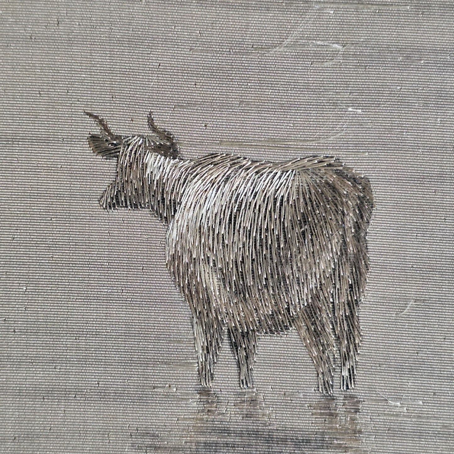 Fine Rare Chinese Silk Embroidered Cattle Scene, Framed C1890