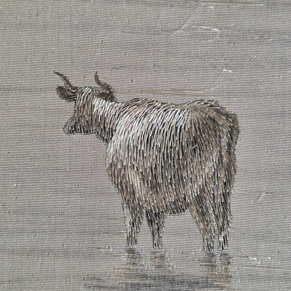 Fine Rare Chinese Silk Embroidered Cattle Scene, Framed C1890