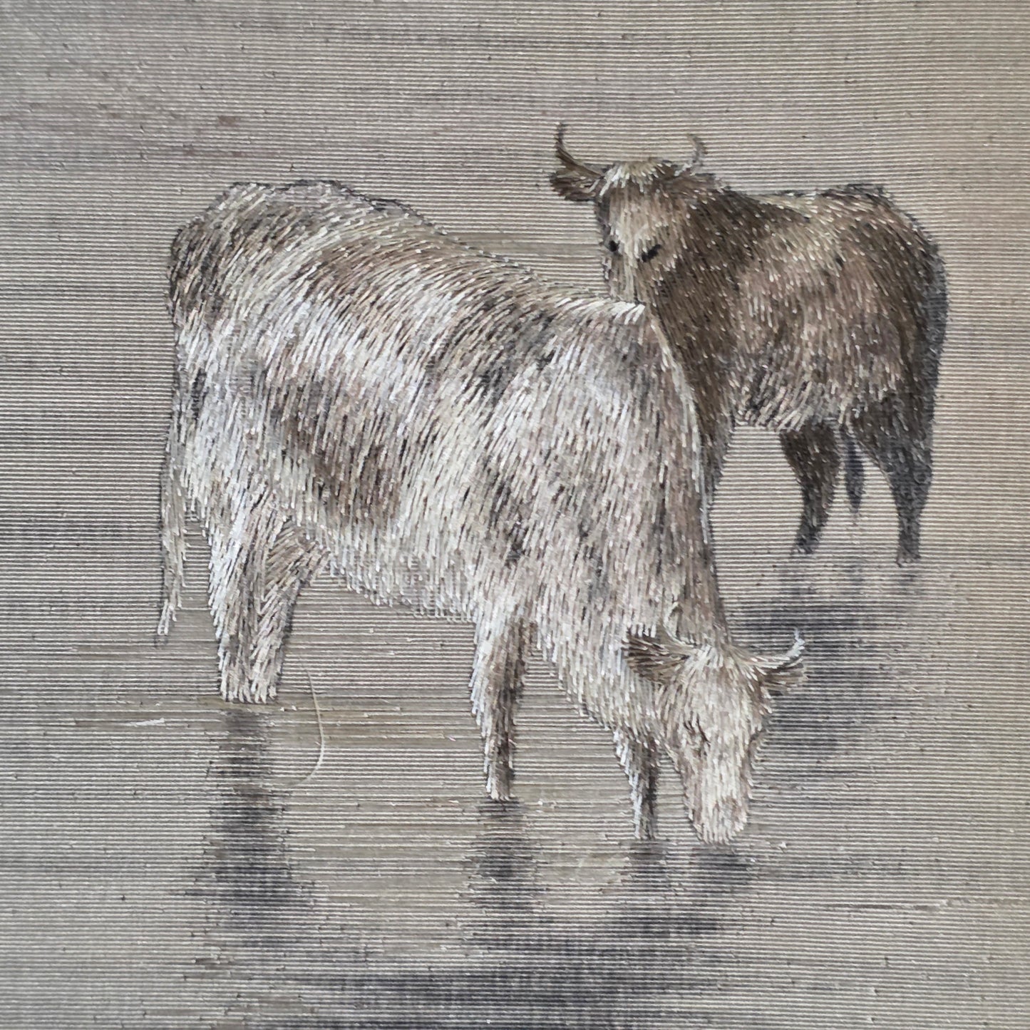Fine Rare Chinese Silk Embroidered Cattle Scene, Framed C1890