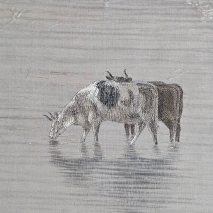 Fine Rare Chinese Silk Embroidered Cattle Scene, Framed C1890