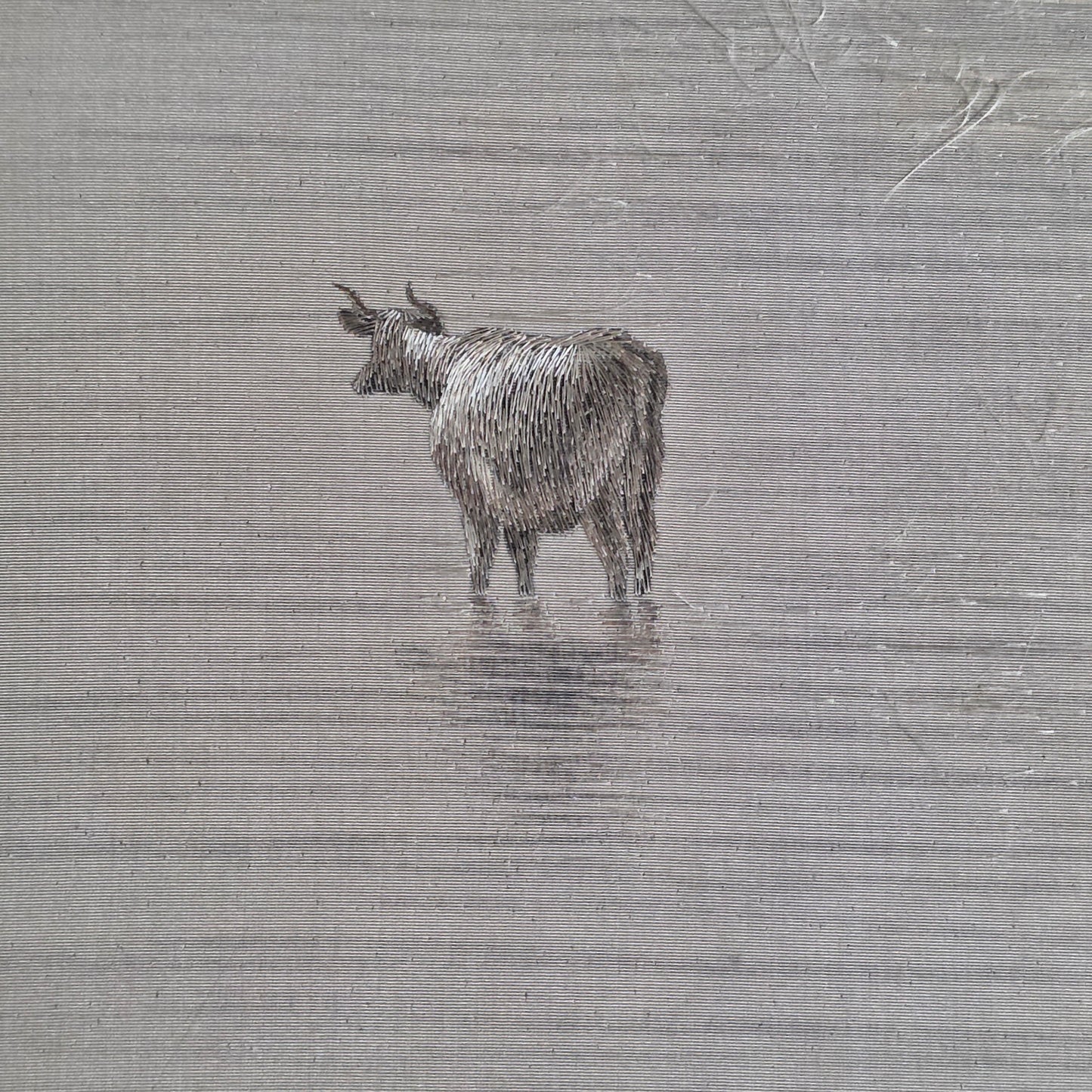 Fine Rare Chinese Silk Embroidered Cattle Scene, Framed C1890